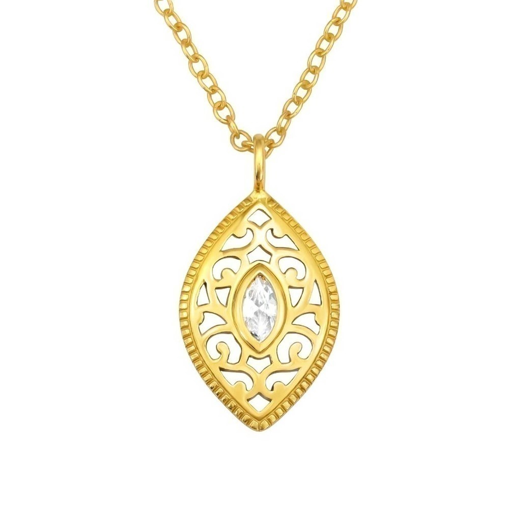 24K Gold Vermeil Pendant Necklace Marquise Antique Style